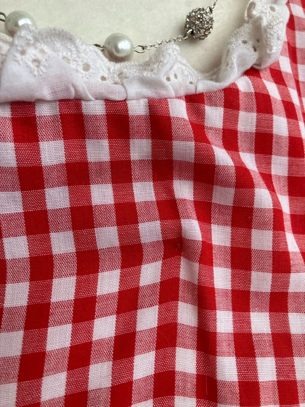 Vintage 60s Red & White Puff Sleeve Circle Skirt Gingham Square Dance Dress - Picture 3 of 10